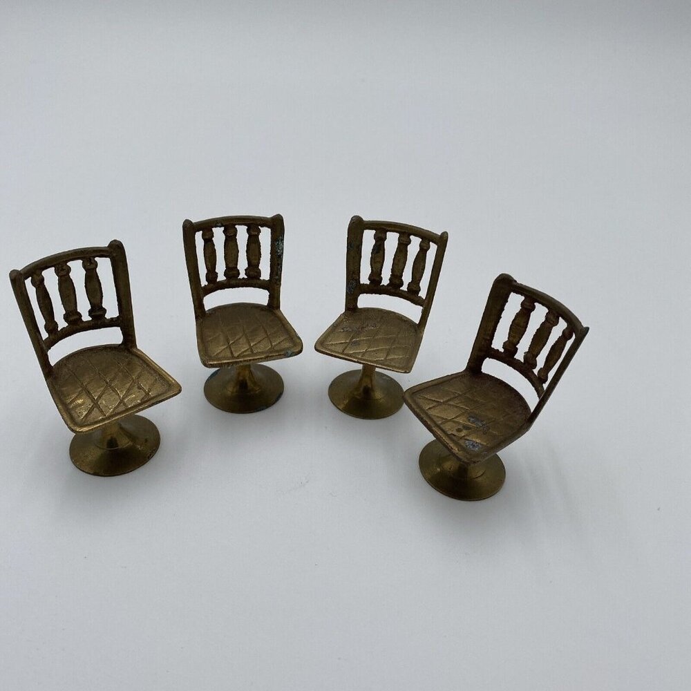 Vintage Miniature Brass Dollhouse Pedestal Chair 2 3/4” Tall Set of 4